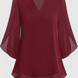 Malene - Women's V-Neck Bell Sleeve Tunic Blouse