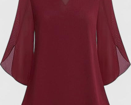 Malene - Women's V-Neck Bell Sleeve Tunic Blouse
