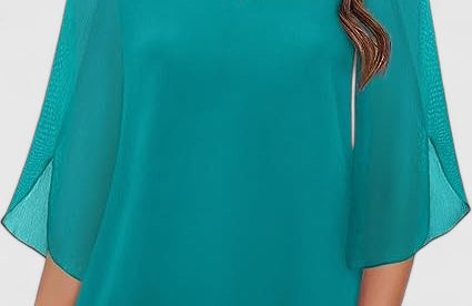 Malene - Women's V-Neck Bell Sleeve Tunic Blouse - Teal