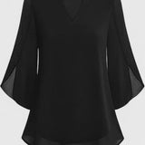 Malene - Women's V-Neck Bell Sleeve Tunic Blouse