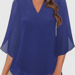 Malene - Women's V-Neck Bell Sleeve Tunic Blouse - Blue