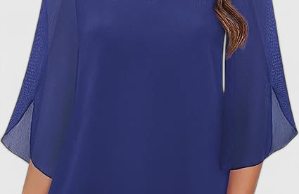 Malene - Women's V-Neck Bell Sleeve Tunic Blouse - Blue