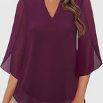 Malene - Women's V-Neck Bell Sleeve Tunic Blouse - Purple