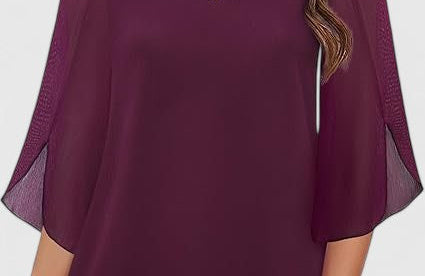 Malene - Women's V-Neck Bell Sleeve Tunic Blouse - Purple