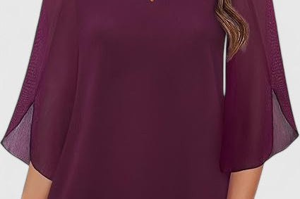 Malene - Women's V-Neck Bell Sleeve Tunic Blouse - Purple