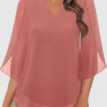 Malene - Women's V-Neck Bell Sleeve Tunic Blouse - Pink