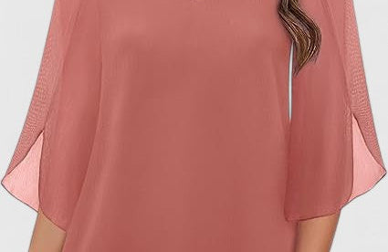 Malene - Women's V-Neck Bell Sleeve Tunic Blouse - Pink