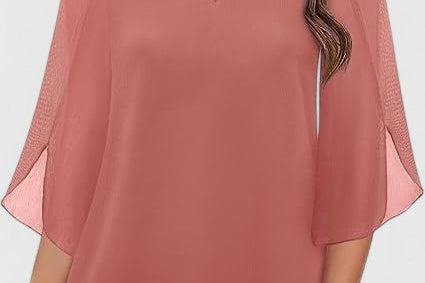 Malene - Women's V-Neck Bell Sleeve Tunic Blouse - Pink