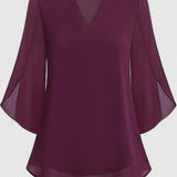 Malene - Women's V-Neck Bell Sleeve Tunic Blouse