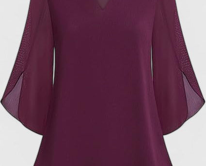 Malene - Women's V-Neck Bell Sleeve Tunic Blouse