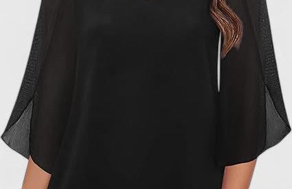 Malene - Women's V-Neck Bell Sleeve Tunic Blouse - Black