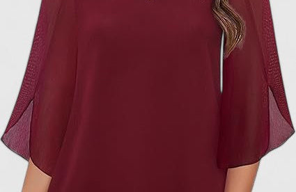 Malene - Women's V-Neck Bell Sleeve Tunic Blouse - Burgundy