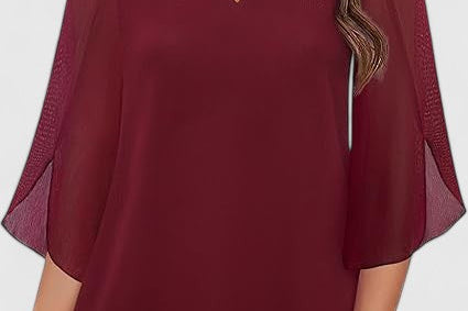 Malene - Women's V-Neck Bell Sleeve Tunic Blouse - Burgundy