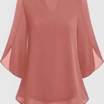 Malene - Women's V-Neck Bell Sleeve Tunic Blouse