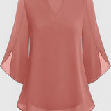 Malene - Women's V-Neck Bell Sleeve Tunic Blouse
