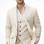 Marcus - Men's Three-Piece Linen Blend Suit with Vest - Beige