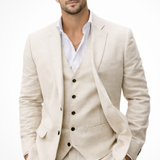 Marcus - Men's Three-Piece Linen Blend Suit with Vest - Beige