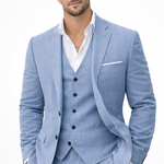 Marcus - Men's Three-Piece Linen Blend Suit with Vest - Light Blue