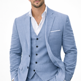 Marcus - Men's Three-Piece Linen Blend Suit with Vest - Light Blue