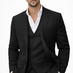 Marcus - Men's Three-Piece Linen Blend Suit with Vest - Black