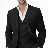 Marcus - Men's Three-Piece Linen Blend Suit with Vest - Black