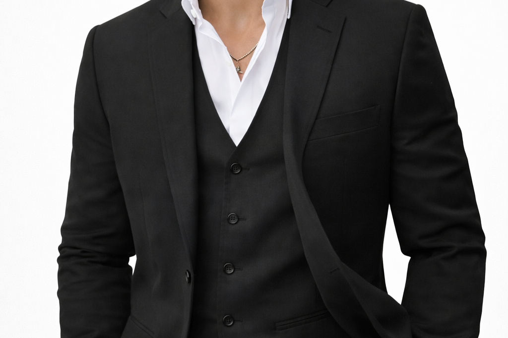 Marcus - Men's Three-Piece Linen Blend Suit with Vest - Black