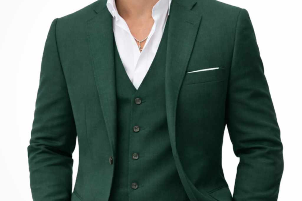 Marcus - Men's Three-Piece Linen Blend Suit with Vest - Green