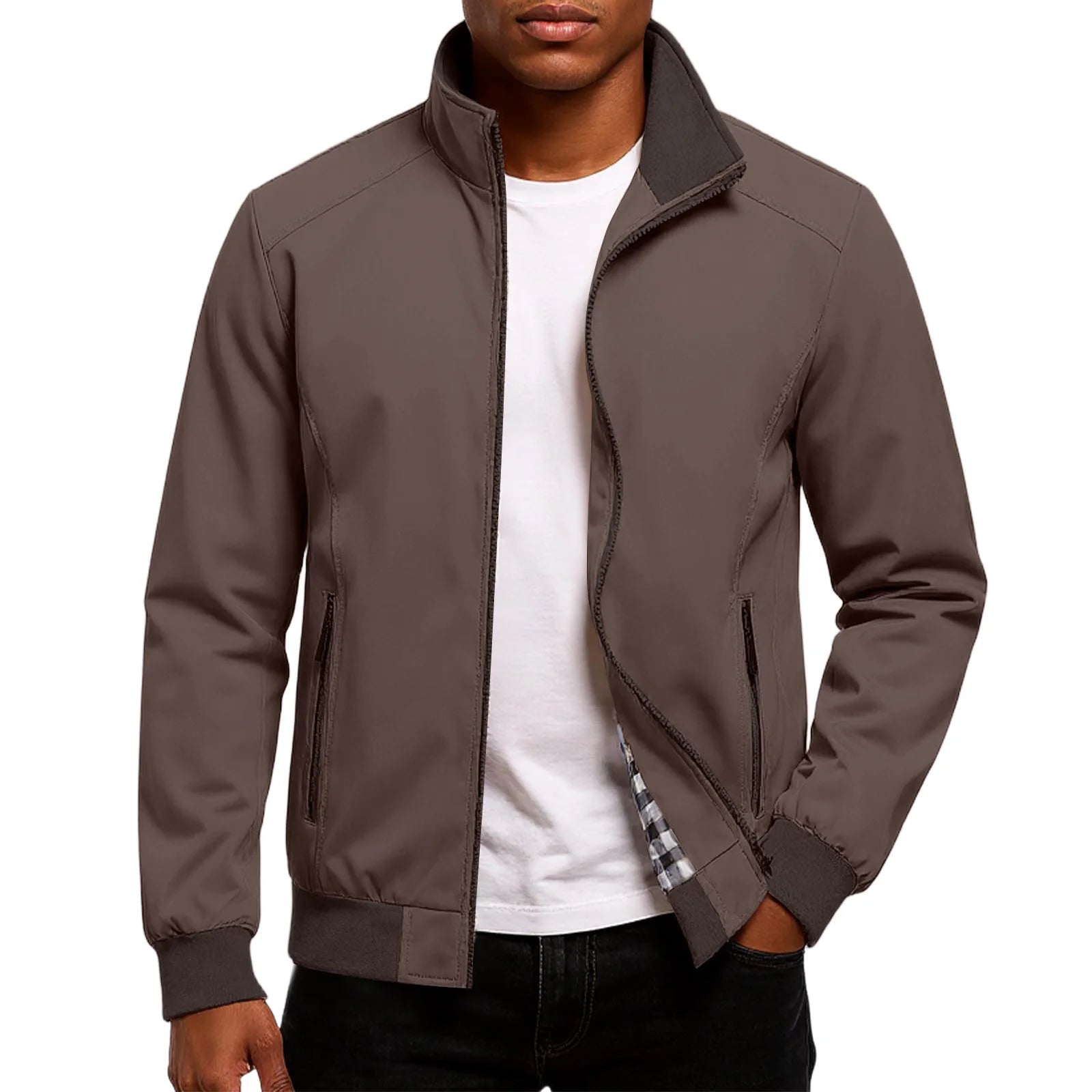 Mark - Men's Lightweight Minimalist Bomber Jacket - Brown
