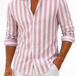 Matt - Men's Striped Long Sleeve Linen Shirt - Pink