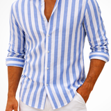 Matt - Men's Striped Long Sleeve Linen Shirt - Blue