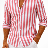 Matt - Men's Striped Long Sleeve Linen Shirt - Red