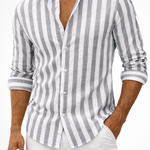 Matt - Men's Striped Long Sleeve Linen Shirt - Gray