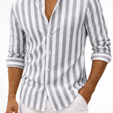 Matt - Men's Striped Long Sleeve Linen Shirt - Gray