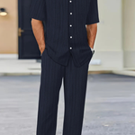 Matthew - Men's Textured Camp Collar Shirt and Straight Leg Trousers Set