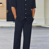 Matthew - Men's Textured Camp Collar Shirt and Straight Leg Trousers Set