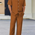 Matthew - Men's Textured Camp Collar Shirt and Straight Leg Trousers Set