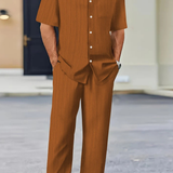 Matthew - Men's Textured Camp Collar Shirt and Straight Leg Trousers Set