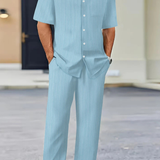 Matthew - Men's Textured Camp Collar Shirt and Straight Leg Trousers Set