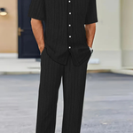 Matthew - Men's Textured Camp Collar Shirt and Straight Leg Trousers Set
