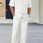 Matthew - Men's Textured Camp Collar Shirt and Straight Leg Trousers Set