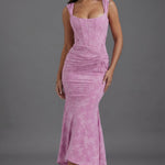Olivia Corset Bodice Fishtail Maxi Dress - Pink