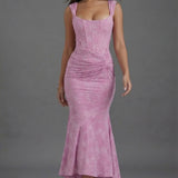Olivia Corset Bodice Fishtail Maxi Dress back