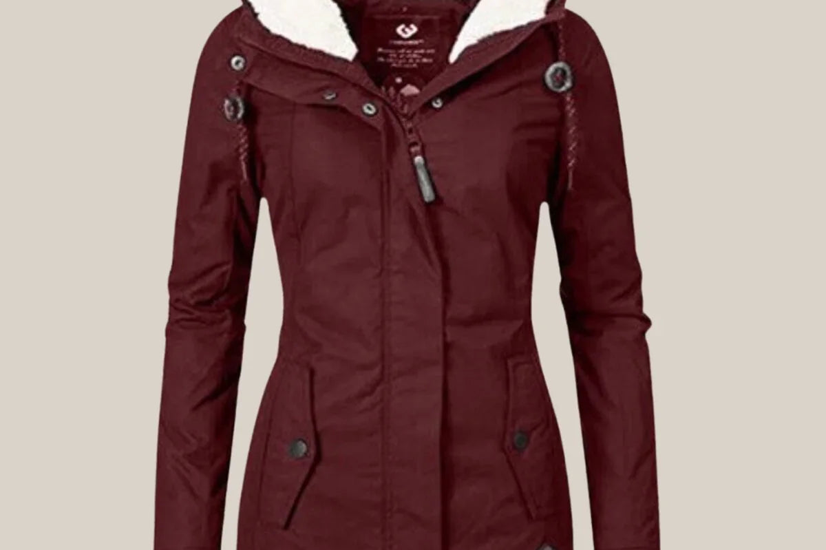 Mirabelle - Women's Sherpa-Lined Hooded Quilted Jacket - Red