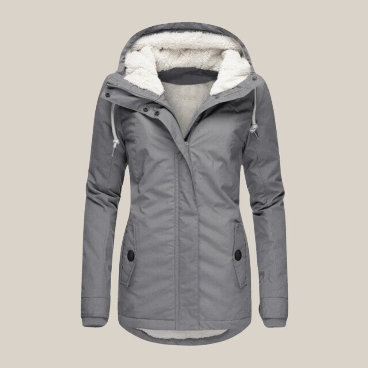 Mirabelle - Women's Sherpa-Lined Hooded Quilted Jacket - Gray