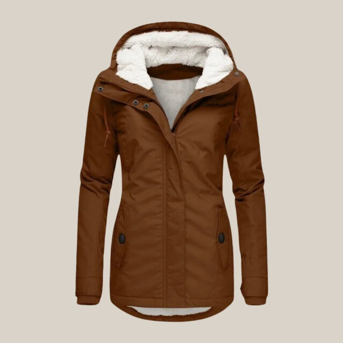 Mirabelle - Women's Sherpa-Lined Hooded Quilted Jacket - Brown