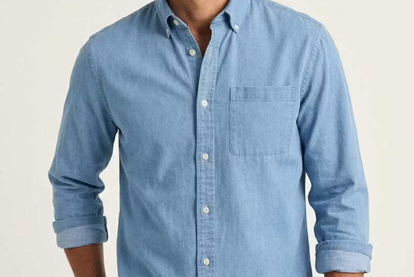 Montague - Men's Relaxed Fit Chambray Shirt with Chest Pocket - Light Blue