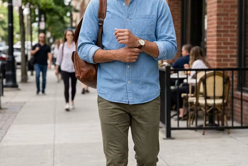 Montague - Men's Relaxed Fit Chambray Shirt with Chest Pocket