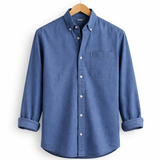 Montague - Men's Relaxed Fit Chambray Shirt with Chest Pocket - Blue