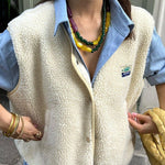 Morwen - Women's Button-Front Fleece Vest - Beige