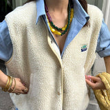 Morwen - Women's Button-Front Fleece Vest - Beige